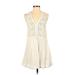 Ecote Casual Dress - A-Line V Neck Sleeveless: Ivory Solid Dresses - Women's Size Small
