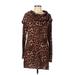 Annalee + Hope Casual Dress - Mini Cowl Neck Long sleeves: Brown Leopard Print Dresses - Women's Size Large