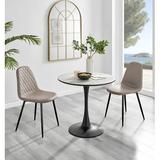 East Urban Home Elina White Marble Effect Melamine Round 80cm Dining Table & Chairs - 2 Faux Leather Dining Chairs Upholstered/Metal | Wayfair