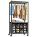 Rebrilliant Marguerie Clothing Rack w/ Shoe Storage Rolling Clothes Rack Metal Clothes Hanging Rack in Black | 74.8 H x 35 W x 15.3 D in | Wayfair