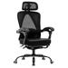 Inbox Zero Maddalyn PU Office Chair w/ Headrest Footrest, Adjustable Lumbar Support Desk Chair Upholstered in Black | Wayfair