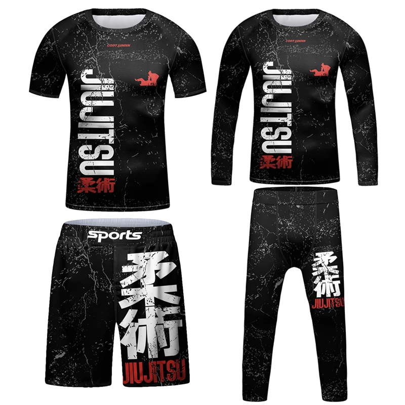 New Kid Jiu jitsu MMA Rashguard T-shirt + Pantaloni + Pantaloncini 3D Bjj Gi Kickboxing Maglie Stretti Ragazzi Bambini Muay Thai Boxe Abbigliamento sportivo