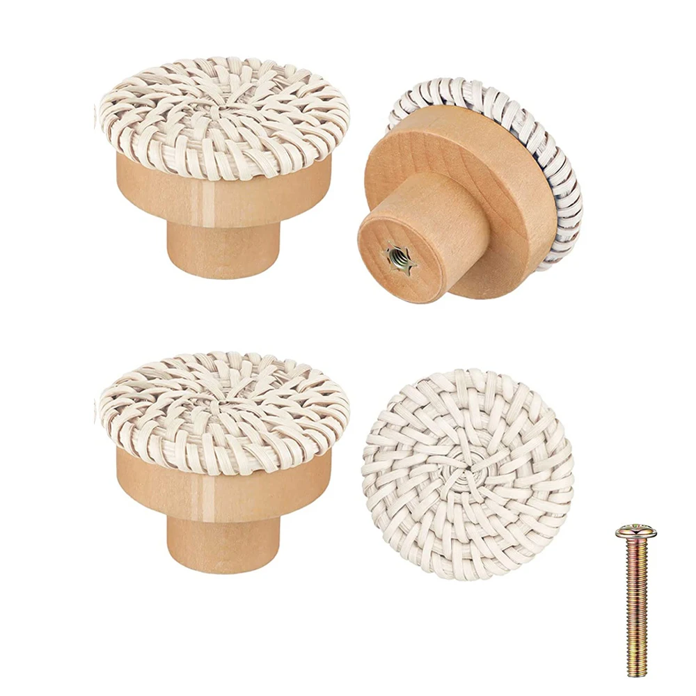 Rattan-Holzgriffe, rund, handgefertigt, Schränke, Schubladengriffe, Holz, Küchenschrank, Kleiderschrank, Tür, Kommode, Knöpfe für Möbel Image