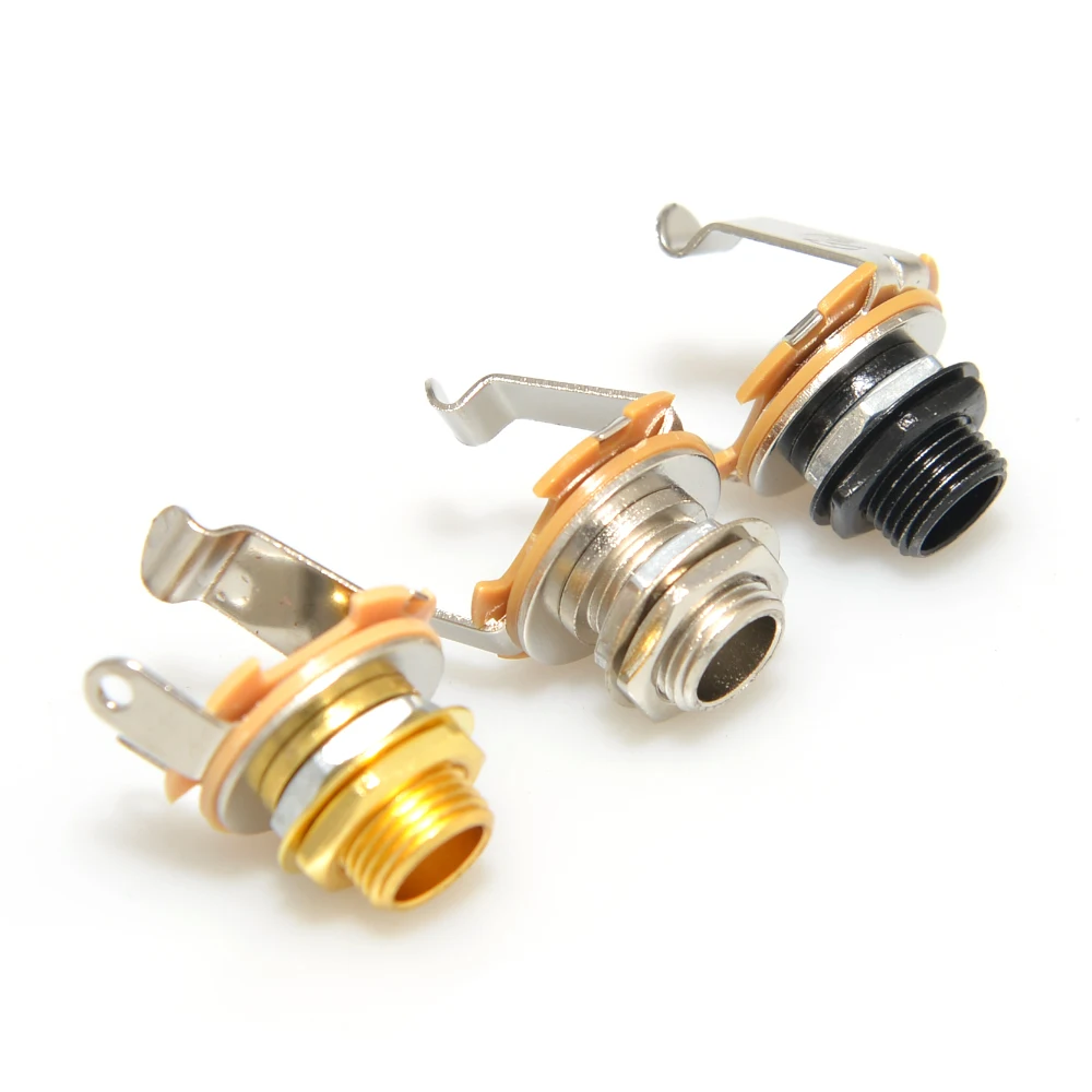 1 Stück E-Gitarren-Eingangsbuchse für E-Gitarre und Bassgitarre, 1/4 Zoll (6,35 mm), Mono-Klinkenbuchse, verchromte Mutter und Unterlegscheibe Image