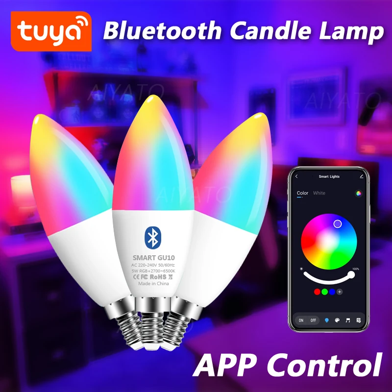 Tuya E14 Lampade a candela Controllo APP Lampadina intelligente Bluetooth WIFI RGB 220V Luce a LED Dimmerabile Smart Life Room Home Group Lampade di cristallo