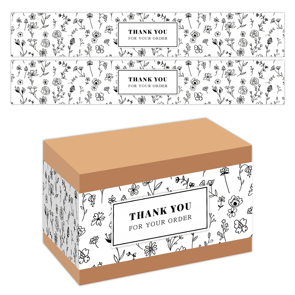 20 Stück rechteckige florale Geschenkverpackungsetiketten. Vielen Dank für Ihre Bestellung. Aufkleber, selbstklebende Siegeletiketten für die Verpackung von Geschenkboxen Image
