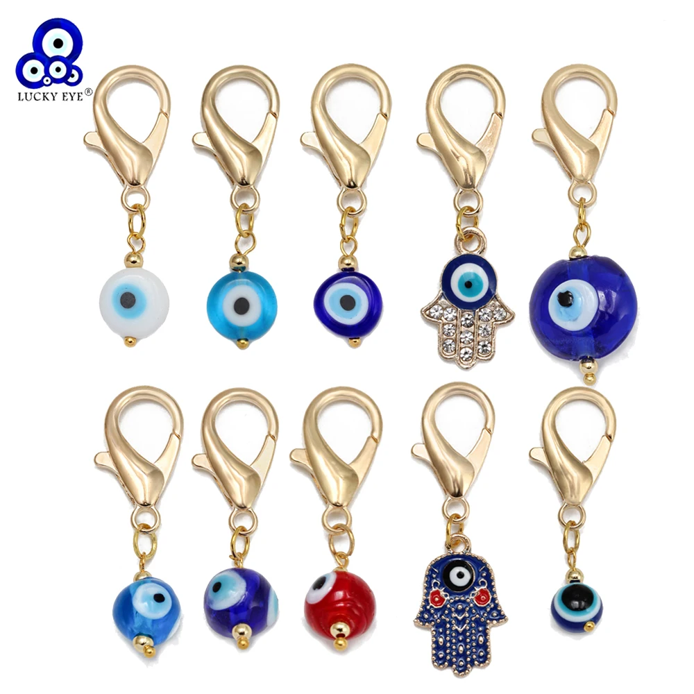 Lucky Eye 3 teile/satz Türkische Bösen blick Perle Schlüsselbund Set Legierung Runde Fatima Hand Schlüssel Kette Tasche Auto Schlüsselring pulseras bijouxيز Image