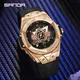 SANDA Designer Neue Mode Männer Luxus Rose Gold Uhr Gummi Strap Hohl Zifferblatt Wasserdicht Quarz