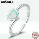 Wostu Sterling Silber Liebe Herz Feuer Opal Öffnungs ringe für Frauen Hochzeits feier verstellbarer