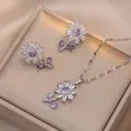 Ins Pflanze Sonnenblumen Ohr stecker Anhänger Silber Gold Farbe Ketten Halsketten für Frauen lila