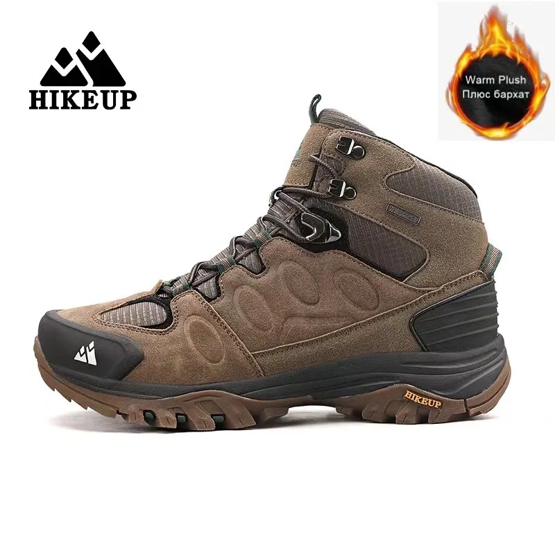 HIKEUP Winter Schneestiefel Leder Wanderschuhe für Männer Pelz Sport Herren Designer Stiefel Outdoor Klettern Trekking Turnschuhe