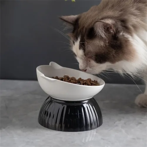 Katzen schale Keramik Cartoon Schüssel Katzen hals schutz integrierte Katzenfutter schale