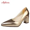 Aphixta 2025 Herbst Champagner 7 cm Chunky Heels Pumps Frauen Schuhe Spitz Mode Pumpen Super Große Größe 50