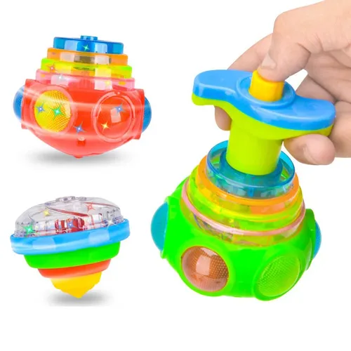 Verpackt runde leuchtende Spielzeug Licht Musik rotierende Kreisel Zappeln Spinner Kreisel Spielzeug