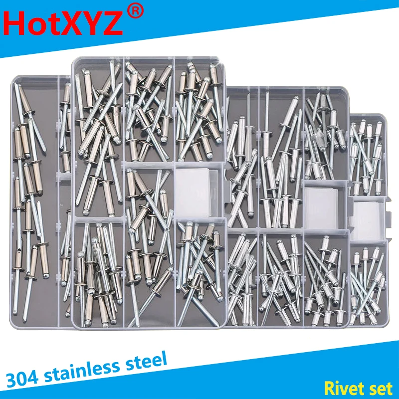 Selbststopfender Kuppelkopf aus Edelstahl 304, Pop-Blindnieten mit offenem Ende, Sortimentsset für Blech, Kfz-Kanalarbeiten Image
