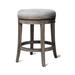 Maven Lane Alexander Backless Counter Stool in Reclaimed Oak Finish w/ Ash Grey Fabric Upholstery