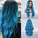 KIHOUT Deals European And American Gradient Blue Long Curly Hair High Temperature Silk Wig