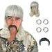 KIHOUT Deals Exotic Cosplay Blonde Wig with Clip Earrings and Mustache Fits Kids Adults