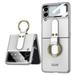 For Samsung Galaxy Z Flip 3 Case with Ring Holder Luxury Leather All-Inclusive Camera Lens Anti-Drop Protective Case with Metal Kickstand Sliver