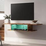 xrboomlife Floating TV Stand Wall Mounted with 16-Color LED Light Floating TV Media Console for Under TV for Living Room Rustic Brown