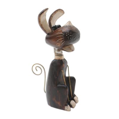 Canine Wisdom,'Handcrafted Albesia Wood Dog-Motif Statuette'