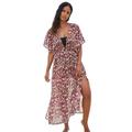 Plus Size Women's Long Caftan Cover Up by Swim 365 in Spice Orange Abstract (Size 3X/4X) Swimsuit Cover Up