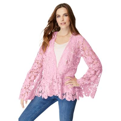 Plus Size Women's Bell-Sleeve Lace Jacket by Roaman's in Primrose (Size 26 W)