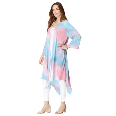 Plus Size Women's Hanky-Hem Kimono by Roaman's in Multi Soft Mist (Size S)