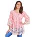 Plus Size Women's Illusion Lace Big Shirt by Roaman's in Soft Blush Print (Size 38 W) Long Shirt Blouse