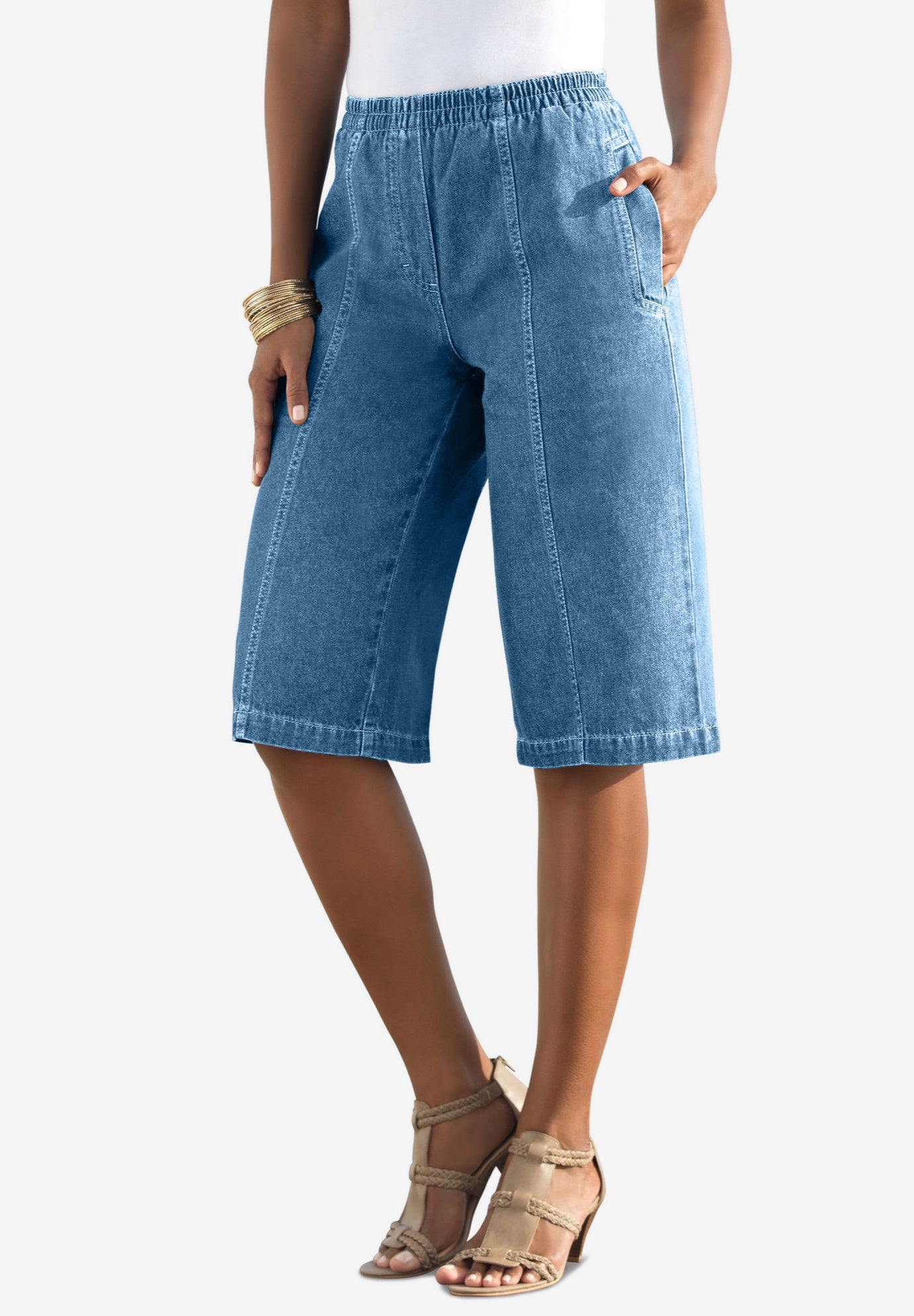 Plus Size Women's Plus Size Easy-Wear Bermuda Short by Roaman's in Light Stonewash (Size 16 W) Shorts