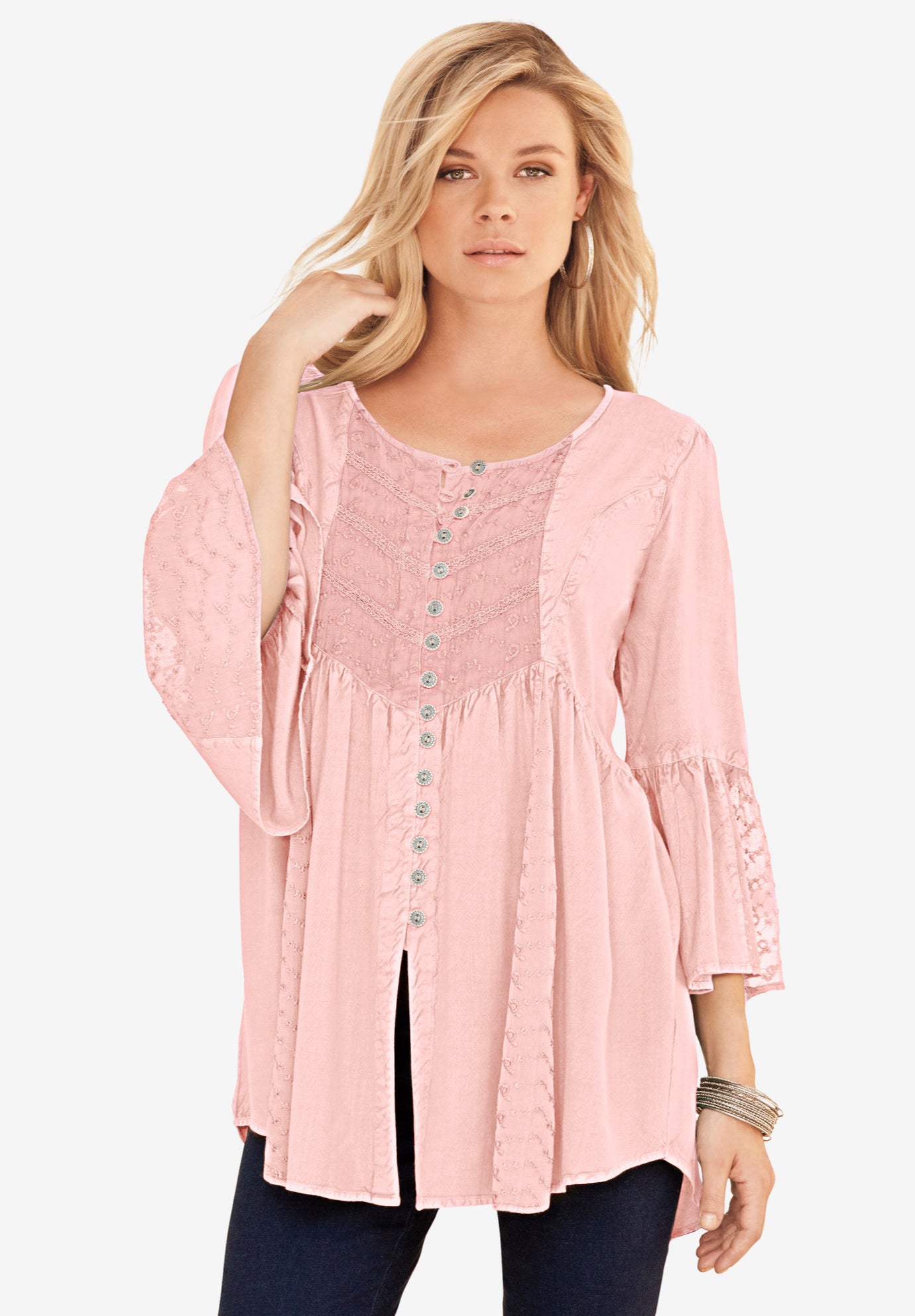 Plus Size Women's Taylor Acid Wash Big Shirt by Roaman's in Soft Blush (Size 16 W)