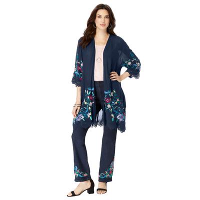 Plus Size Women's Floral Embroidered Kimono by Roa...