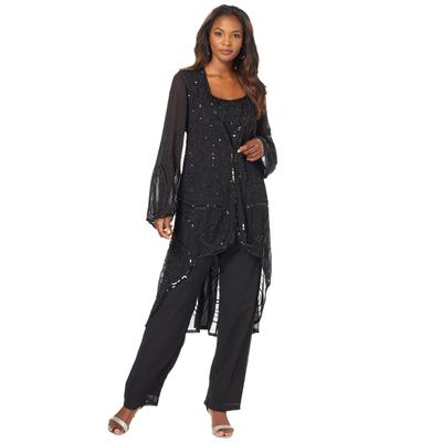 Plus Size Women's Three-Piece Beaded Pant Suit by Roaman's in Black (Size 44 W)