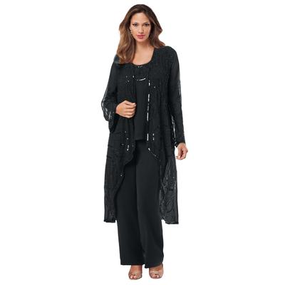 Plus Size Women's Three-Piece Beaded Pant Suit by Roaman's in Black (Size 44 W)