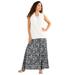 Plus Size Women's Ultrasmooth® Fabric Maxi Skirt by Roaman's in Black Floral Border (Size 30/32) Stretch Jersey Long Length