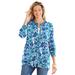 Plus Size Women's Perfect Long-Sleeve Cardigan by Woman Within in White Blue Blossom (Size M) Sweater