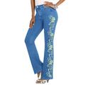 Plus Size Women's Whitney Jean with Invisible Stretch® by Denim 24/7 in Green Mint Swirl Embroidery (Size 14 W) Embroidered Bootcut Jeans