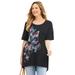 Plus Size Women's Slub Knit Sparkling Sequin Tee by Catherines in Black Butterflies (Size 5X)