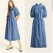 J. Crew Dresses | New J. Crew Smocked-Neck Puff-Sleeve Chambray Midi Dress Women’s Size X-Small | Color: Blue | Size: Xs