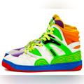 Gucci Shoes | Gucci Basket High Top Basketball Shoes White Green Purple | Color: Green/Purple | Size: 6.5