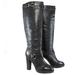 Coach Shoes | New$450 Coach Leighton Leather Knee High Tall Pull-On Boots Platform Heels 9.5 | Color: Black/Gold | Size: 9.5