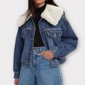 Levi's Jackets & Coats | New Size Large Levis Warm Baby Bubble Worn Dark Indigo Trucker Jacket Fur Collar | Color: Blue | Size: L