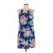 Monteau Casual Dress - Shift Halter Sleeveless: Blue Print Dresses - Women's Size Small
