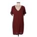 Madewell Casual Dress - Mini V Neck Short sleeves: Burgundy Solid Dresses - Women's Size Medium