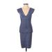 Herve Leger Cocktail Dress - Bodycon V-Neck Short sleeves: Blue Solid Dresses - Women's Size X-Small