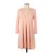 Blu Pepper Casual Dress - Mini V Neck 3/4 sleeves: Pink Print Dresses - Women's Size Medium