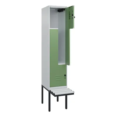C+P Z-Spind Classic PLUS, Kunststoff schwebende Sitzbank, 2 Abteile, HxBxT 212x40x82cm, Sicherheitsdrehriegel, Hellgrau/Resedagrün von PROREGAL Image