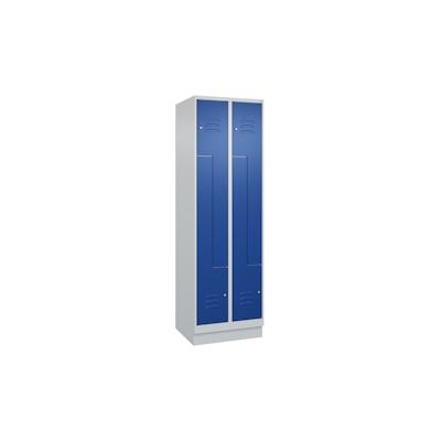 C+P Z-Spind Classic PLUS, Sockel, 4 Abteile, HxBxT 195x60x50cm, Zylinderschloss, Hellgrau/Enzianblau von PROREGAL Image