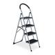 Relaxdays Stepladder, 4 Rungs, Folding Ladder with Handrail, Max. Load 150 kg, Non-Slip, Steel, Grey, 70% 30% Plastic