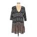 Ecote Casual Dress - Mini V Neck 3/4 sleeves: Gray Paisley Dresses - New - Women's Size Medium - Print Wash